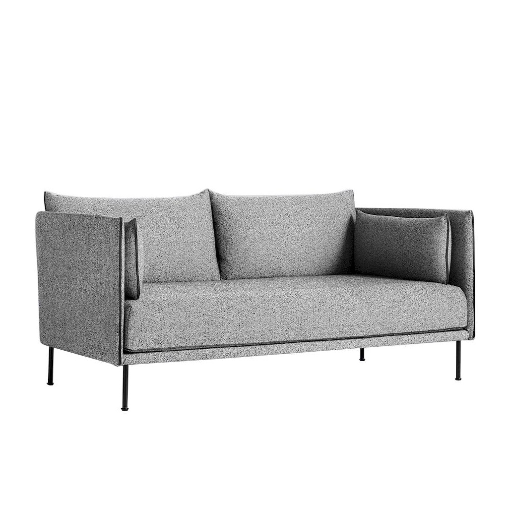 HAY - Silhouette 2 Sitzer Sofa Füße Stahl - grau/Stoff Romo Olavi 03/Keder Leder schwarz/Gestell Stahl schwarz pulverbeschichtet von HAY