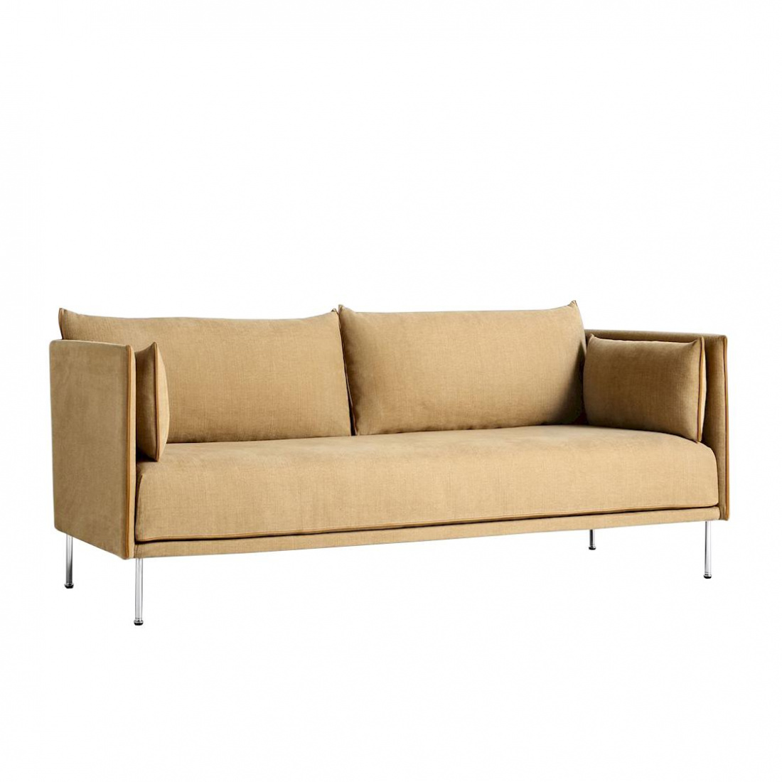HAY - Silhouette 2 Sitzer Sofa Füße Stahl - hellbraun/Stoff Romo Linara 142/Keder Leder cognac/Gestell Stahl verchromt von HAY