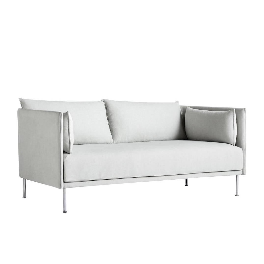 HAY - Silhouette 2 Sitzer Sofa Füße Stahl - hellgrau/Stoff Romo Linara 311/Keder Romo Linara 311/Gestell Stahl verchromt von HAY