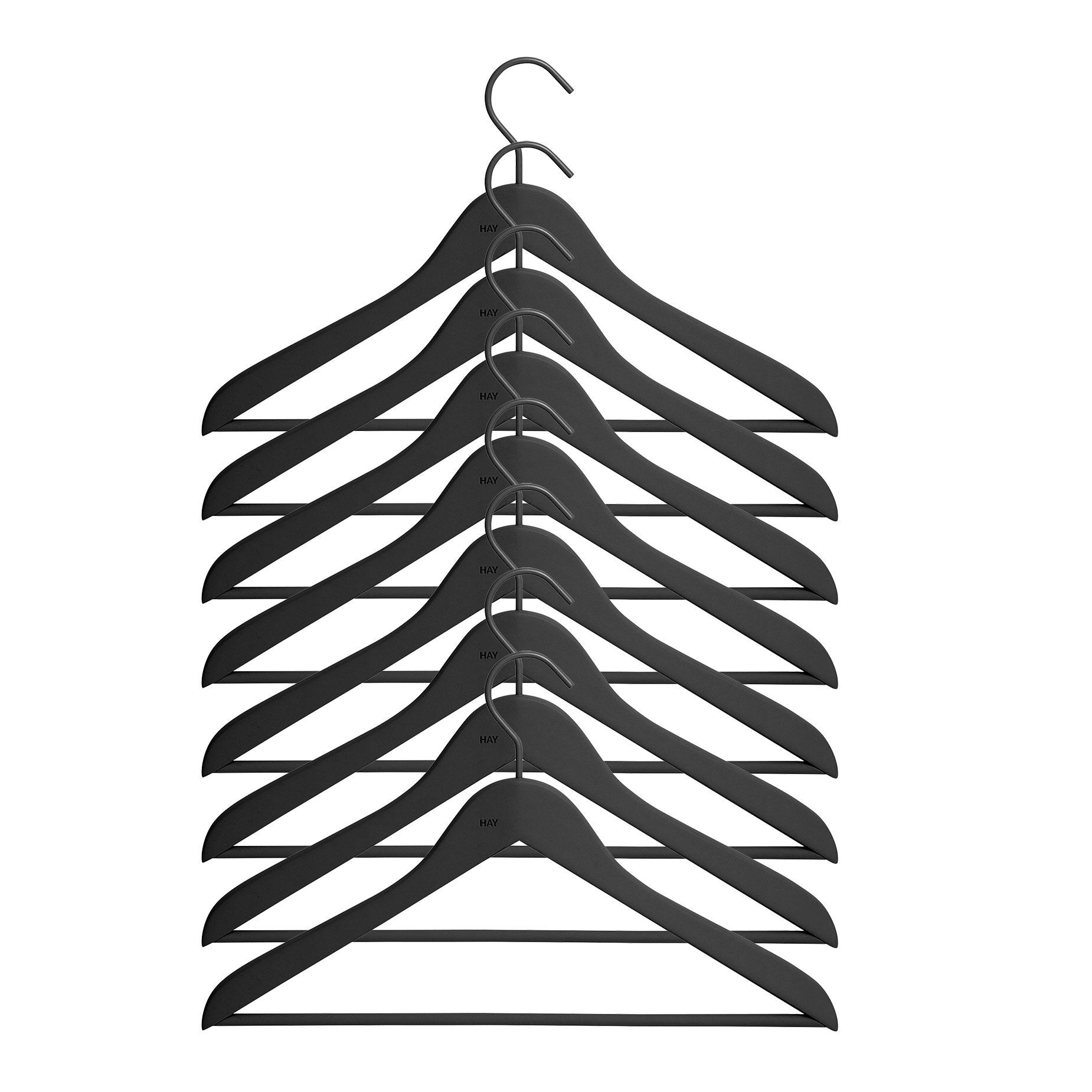 HAY - Soft Coat Slim Kleiderbügel mit Stange 8tlg. - schwarz/BxHxT 44x27x1cm von HAY