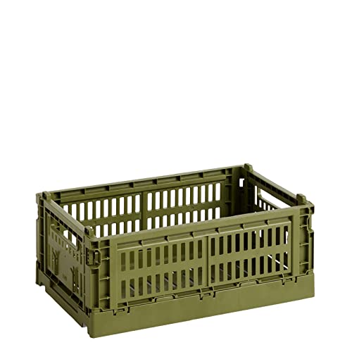 Hay Transportbox Colour Crate S aus recyceltem Polypropylen in der Farbe Olive von HAY