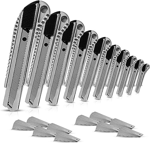 HAYATEC 10x Cuttermesser Profi Aluminium Cuttermesser 18mm mit Extra 100 SK5 Abbrechklingen Mehrzweck Teppichmesser Cutter messer von HAYATEC