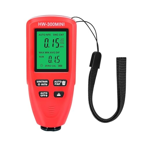 Autolack-Beschichtungstester Mini Tragbares Schichtdickenmessgerät Hochpräzises Autolack-Filmdickenmessgerät 0-2000UM Autolack-Dickenmessgerät zur Messung der Lackdicke(Red) von HAYUNCD