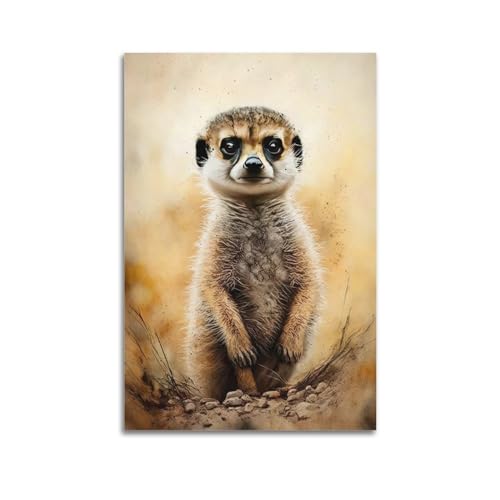 HAYZE Animal Art Wasserfarbenposter Baby Erdmännchen Dekorative Leinwand Wand & Kunst Poster Malerei 30 x 45 cm von HAYZE