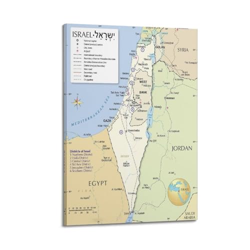 HAYZE Karte von Israel Poster, dekorative Leinwand, Wand- und Kunstposter, Malerei, 30 x 45 cm von HAYZE