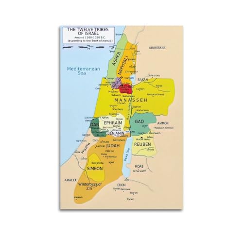 HAYZE Poster Karte der zwölf Stämme Israels, dekoratives Leinwandbild und Kunstposter, 60 x 90 cm von HAYZE