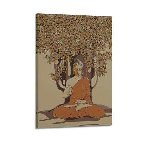 HAYZE Religiöses Zen-Poster Buddha sitzt unter einem Baum, dekorative Leinwand, Wand- und Kunstposter, Gemälde, 30 x 45 cm von HAYZE