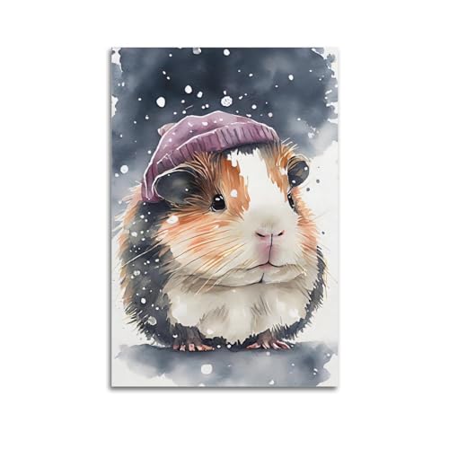 HAYZE Tier-Poster Meerschweinchen im Schnee, dekorative Leinwand, Wand- und Kunstposter, 40 x 60 cm von HAYZE