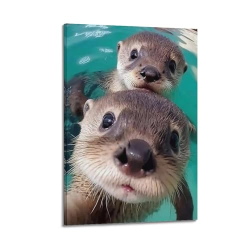 HAYZE Tierposter Zwei niedliche asiatische kleine Krallen Otter dekorative Leinwand Wand & Kunst Poster Gemälde 30 x 45 cm von HAYZE