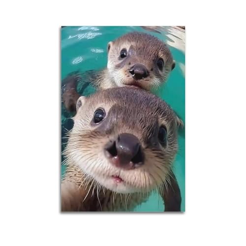 HAYZE Tierposter Zwei niedliche asiatische kleine Krallen Otter dekorative Leinwand Wand & Kunst Poster Gemälde 30 x 45 cm von HAYZE