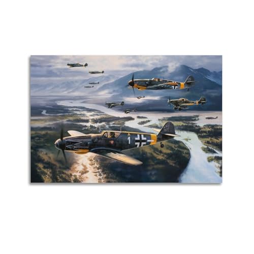 HAYZE Vintage Militärflugzeug Poster Bf 109 Kampfflugzeug Dekorative Leinwand Wand & Kunst Poster Malerei 50 x 75 cm von HAYZE