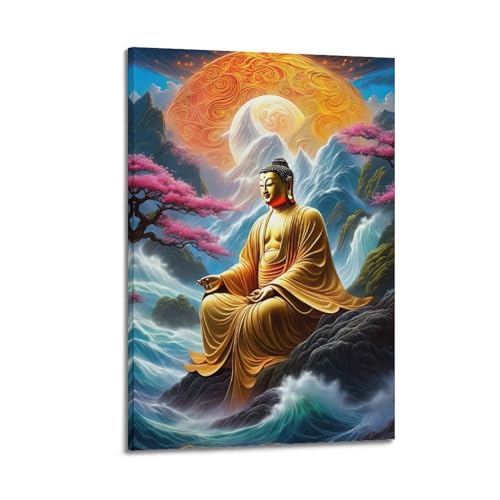 HAYZE Zen-Poster Buddha in der Landschaft, dekorative Leinwand, Wand- und Kunstposter, Malerei, 30 x 45 cm von HAYZE