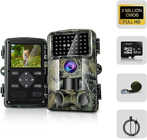 HAZA Wildkamera,58MP FULL HD mit 32G Speicherkarte Bewegungsmelder Nachtsicht 2-Millionen Linsensensor Wildtierkamera 2.0" Videobildschirm Infrarot Wildcamera Outdoor Wasserdicht Tierkamera von HAZA