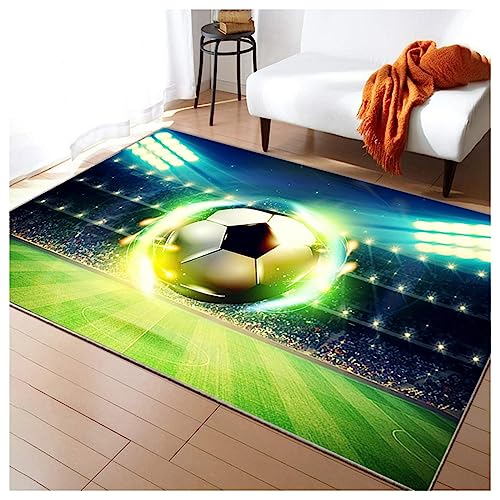 HAZARA Fußballplatz Spielteppich, Eisfeuer Fußball Bedruckt Großflächige Teppiche Sport rutschfest Spielteppich 3D Fußball Mit Flammen Bedruckten Teppichen Für Schlafzimmer(A,100x150cm/39x59in) von HAZARA