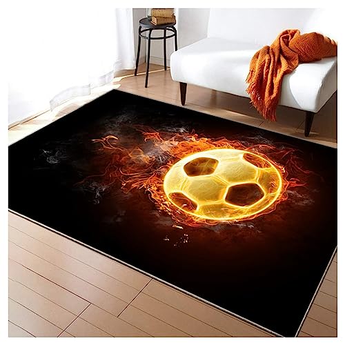 HAZARA Fußballplatz Spielteppich, Eisfeuer Fußball Bedruckt Großflächige Teppiche Sport rutschfest Spielteppich 3D Fußball Mit Flammen Bedruckten Teppichen Für Schlafzimmer(H,100x150cm/39x59in) von HAZARA