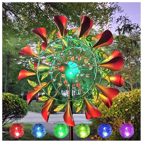 HAZARA Solar Solar Windrad 210cm Groß Windspiele FüR Den Garten mit solarbetriebene Glaskugel FüR Terrasse Und Garten von HAZARA