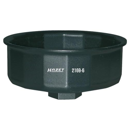 HAZET Öl-Filter-Schlüssel 2169-6 I passendes Werkzeug für verschiedene Ölfilter mit einem Durchmesser von 97 mm, Antrieb: Vierkant 12,5 mm, Abtrieb: Außen 16-kant, Made in Germany von Hazet