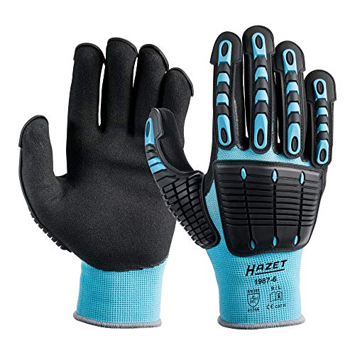 Hazet Mechaniker-Handschuhe (TPR-Protektoren an Fingern und Handrücken, Größe L) 1987-6, Schwarz-Blau, L (2er Pack) von Hazet