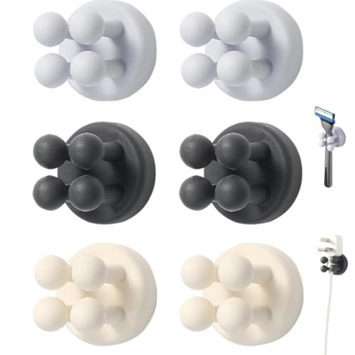 HAZMA 6 Stück Silicone Zahnbürstenhalter Wand,Toothbrush Zahnbürstenhalter,Wasserdicht Selbstklebend Zahnbürsten Haken,Zahnbürstenhalter Saugnapf(Schwarz, Grau,Weiß) von HAZMA