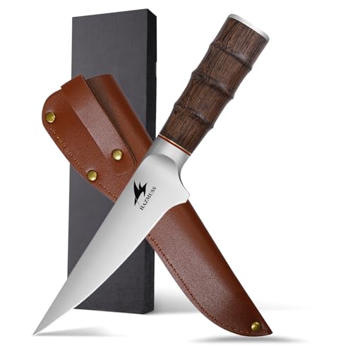 HAZMUSS 13,5 cm Ausbeinmesser mit Scheide, extra scharfe Ausbeinmesser aus kohlenstoffreichem Edelstahl, einzigartiger Holzgriff, geeignet zum Schneiden von Fleisch, Fisch und Geflügel HAZMUSS 13,5 cm Ausbeinmesser mit Scheide, extra scharfe Ausbeinmesser aus kohlenstoffreichem Edelstahl, einzigartiger Holzgriff, geeignet zum Schneiden von Fleisch, Fisch und Geflügel von HAZMUSS