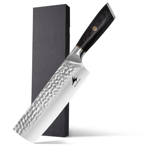 HAZMUSS 17,5 cm Nakiri-Messer aus Gehämmertem, Kohlenstoffreichen Edelstahl – Handgeschmiedetes Japanisches Küchenmesser mit Pakkaholzgriff, Scharfe Präzisionsklinge für Profi- und Privatküchen von HAZMUSS