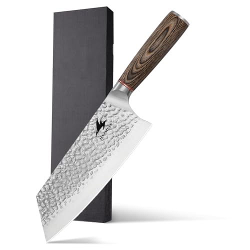 HAZMUSS 19,8 cm Kochmesser aus Kohlenstoffreichen Edelstahl – Gehämmertes Chinesisches Küchenmesser mit Ergonomischem Griff aus Pakkaholz, Präzisionsklinge für die Hausmannskost von HAZMUSS