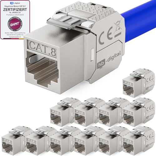 HB-DIGITAL 12x CAT 8 Keystone RJ45 Modul Buchse für LAN Kabel - GHMT Zertifiziert - 40 Gbit/s bis 2000 MHz AWG 22-26 werkzeuglos LSA vollgeschirmt STP Einbaubuchse für Patchpanel und Netzwerkdose von HB-DIGITAL