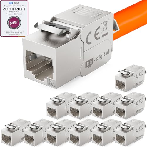 hb-digital 12x CAT 6a Keystone Modul Jack - GHMT zertifiziertes RJ45 Buchse STP 500MHz 10Gbit/s LSA werkzeuglos Kupplung Netzwerk Einbaubuchse für Patchpanel Ethernet LAN Verlegekabel von HB-DIGITAL