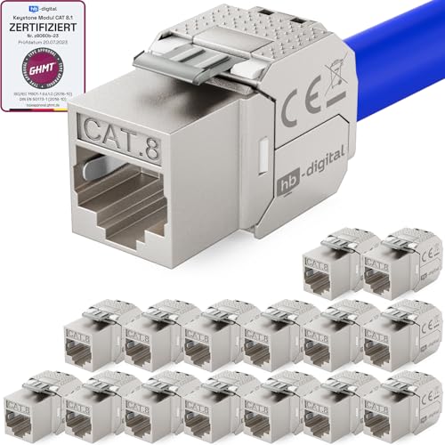 HB-DIGITAL 16x CAT 8 Keystone RJ45 Modul Buchse für LAN Kabel - GHMT Zertifiziert - 40 Gbit/s bis 2000 MHz AWG 22-26 werkzeuglos LSA vollgeschirmt STP Einbaubuchse für Patchpanel und Netzwerkdose von HB-DIGITAL