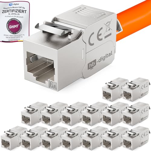 HB-DIGITAL 16x CAT 6a Keystone RJ45 Modul Buchse für starre LAN Kabel - GHMT Zertifiziert - 10 Gbit/s AWG 23-26 werkzeuglos LSA vollgeschirmt STP vergoldete Kontakte für Patchpanel Netzwerkdose von HB-DIGITAL
