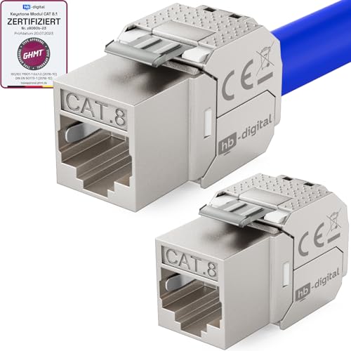 HB-DIGITAL 2x CAT 8 Keystone RJ45 Modul Buchse für LAN Kabel - GHMT Zertifiziert - 40 Gbit/s bis 2000 MHz AWG 22-26 werkzeuglos LSA vollgeschirmt STP Einbaubuchse für Patchpanel und Netzwerkdose von HB-DIGITAL