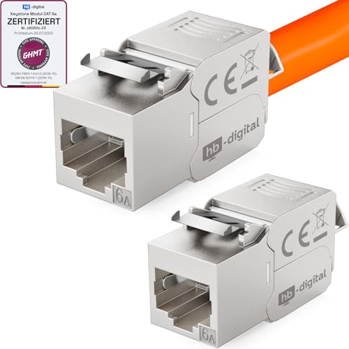 HB-DIGITAL 2x CAT 6a Keystone RJ45 Modul Buchse für LAN Kabel - GHMT Zertifiziert - 10 Gbit/s bis 500 MHz AWG 22-24 werkzeuglos LSA vollgeschirmt STP Einbaubuchse für Patchpanel und Netzwerkdose von HB-DIGITAL