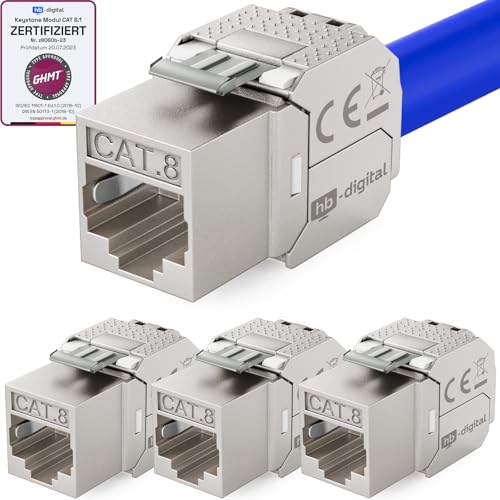 HB-DIGITAL 4x CAT 8 Keystone RJ45 Modul Buchse für LAN Kabel - GHMT Zertifiziert - 40 Gbit/s bis 2000 MHz AWG 22-26 werkzeuglos LSA vollgeschirmt STP Einbaubuchse für Patchpanel und Netzwerkdose von HB-DIGITAL