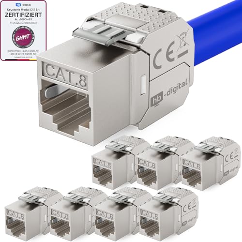hb-digital 8x CAT 8 Keystone RJ45 Modul Buchse für LAN Kabel - GHMT Zertifiziert - 40 Gbit/s bis 2000 MHz AWG 22-26 werkzeuglos LSA vollgeschirmt STP Einbaubuchse für Patchpanel und Netzwerkdose von HB-DIGITAL