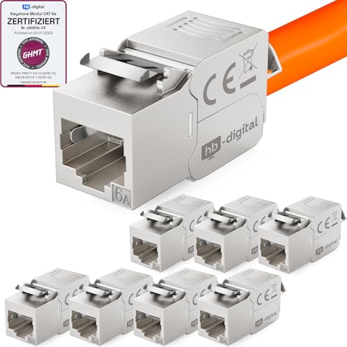 HB-DIGITAL 8x CAT 6a Keystone RJ45 Modul Buchse für LAN Kabel - GHMT Zertifiziert - 10 Gbit/s bis 500 MHz AWG 22-24 werkzeuglos LSA vollgeschirmt STP Einbaubuchse für Patchpanel und Netzwerkdose von HB-DIGITAL