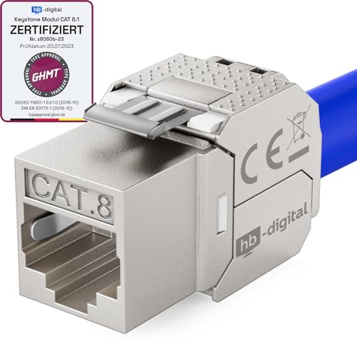 HB-DIGITAL 1x CAT 8 Keystone RJ45 Modul Buchse für LAN Kabel - GHMT Zertifiziert - 40 Gbit/s bis 2000 MHz AWG 22-26 werkzeuglos LSA vollgeschirmt STP Einbaubuchse für Patchpanel und Netzwerkdose HB-DIGITAL 1x CAT 8 Keystone RJ45 Modul Buchse für LAN Kabel - GHMT Zertifiziert - 40 Gbit/s bis 2000 MHz AWG 22-26 werkzeuglos LSA vollgeschirmt STP Einbaubuchse für Patchpanel und Netzwerkdose von HB-DIGITAL