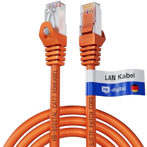 HB-DIGITAL 0,25m LAN Kabel CAT 7 Rohkabel RJ45 S/FTP Netzwerkkabel Ethernet Patchkabel bis zu 10 Gbps 600 MHz Kupfer Profi PiMF Kupfer für Patchpanel Switch Router Modem - Orange von HB-DIGITAL