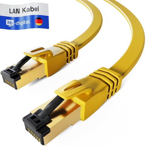 HB-DIGITAL 0,25m CAT 8 LAN Kabel Netzwerkkabel Ethernet Patchkabel flach RJ45 U/FTP LSZH 40 Gbit/s 2000 MHz AWG 26 PiMF reines Kupfer vergoldete Stecker für Switch, Router, Modem, PC, Smart TV - Gelb von HB-DIGITAL