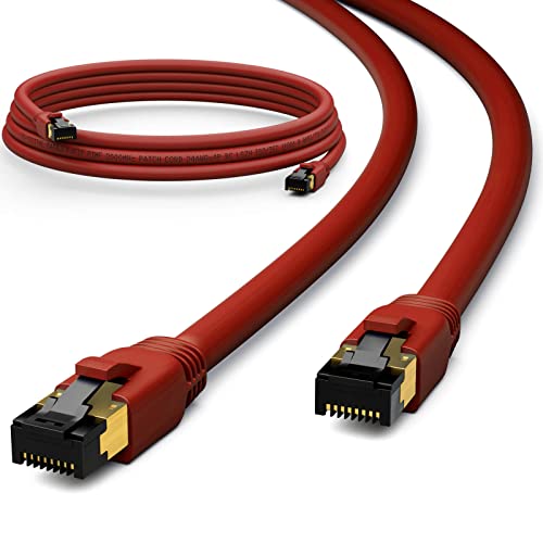 HB-Digital 0,25m CAT 8.1 Netzwerkkabel F/FTP LSZH Rot 40 Gbits | LAN Patchkabel Gigabit RJ45 Stecker Ethernet Data Cable | 40000 Mbits Übertragungsgeschwindigkeit PIMF 2000 MHz Cat.6 Cat.7 Cat.8 von HB-DIGITAL