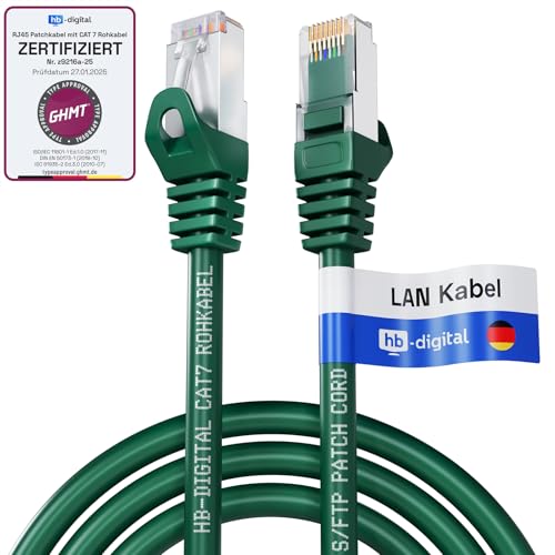 HB-DIGITAL 0,5m LAN Kabel RJ45 Patchkabel mit CAT 7 Rohkabel S/FTP - GHMT zertifiziert - 10 Gigabit Ethernet Netzwerkkabel Kupfer Profi PiMF für Patchpanel Switch PC Router - Grün von HB-DIGITAL