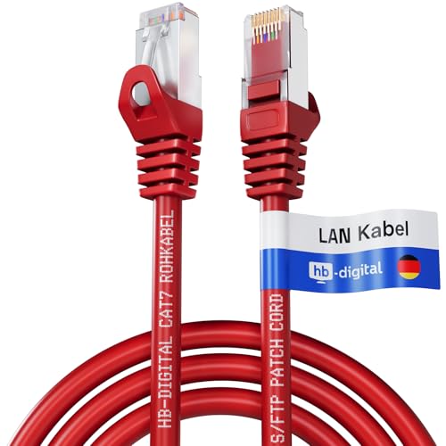 HB-DIGITAL 0,5m LAN Kabel CAT 7 Rohkabel RJ45 S/FTP Netzwerkkabel Ethernet Patchkabel bis zu 10 Gbps 600 MHz Kupfer Profi PiMF Kupfer für Patchpanel Switch Router Modem - Rot von HB-DIGITAL