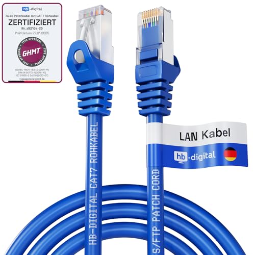 HB-DIGITAL 1.5m LAN Kabel CAT 7 Rohkabel RJ45 S/FTP Netzwerkkabel Ethernet Patchkabel bis zu 10 Gbps 600 MHz Kupfer Profi PiMF Kupfer für Patchpanel Switch Router Modem - Blau von HB-DIGITAL