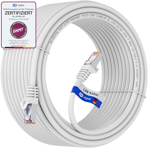 HB-DIGITAL 10m LAN Kabel RJ45 Patchkabel mit CAT 7 Rohkabel S/FTP - GHMT zertifiziert - 10 Gigabit Ethernet Netzwerkkabel Kupfer Profi PiMF für Patchpanel Switch PC Router - Weiss HB-DIGITAL 10m LAN Kabel RJ45 Patchkabel mit CAT 7 Rohkabel S/FTP - GHMT zertifiziert - 10 Gigabit Ethernet Netzwerkkabel Kupfer Profi PiMF für Patchpanel Switch PC Router - Weiss von HB-DIGITAL