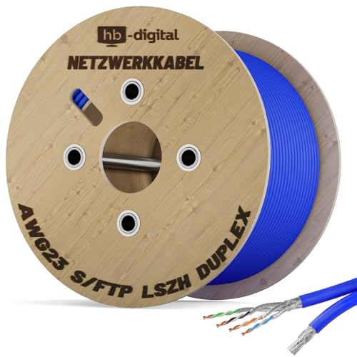 HB-DIGITAL 100m CAT 8 Netzwerkkabel LAN Kabel Verlegekabel Ethernet Installationskabel 40 Gbit/s AWG 22/1 reines Kupfer S/FTP LSZH BauPVO Klasse B2ca Datenkabel Duplex - Blau von HB-DIGITAL