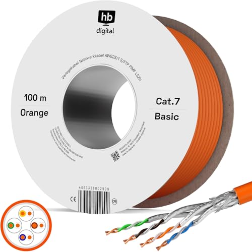 HB-DIGITAL 100m cat 7 Netzwerkkabel LAN Verlegekabel Cable - Übertragungsgeschwindigkeit bis zu 10 Gbit/s - Kupfer Profi S/FTP PIMF LSZH Halogenfrei Orange RoHS-Compliant cat. 7 Cat7 AWG 23/1 HB-DIGITAL 100m cat 7 Netzwerkkabel LAN Verlegekabel Cable - Übertragungsgeschwindigkeit bis zu 10 Gbit/s - Kupfer Profi S/FTP PIMF LSZH Halogenfrei Orange RoHS-Compliant cat. 7 Cat7 AWG 23/1 von HB-DIGITAL