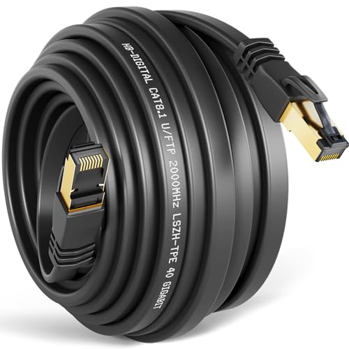 HB-DIGITAL 10m CAT 8 LAN Kabel Netzwerkkabel Ethernet Patchkabel flach RJ45 U/FTP LSZH 40 Gbit/s 2000 MHz AWG 26 PiMF reines Kupfer vergoldete Stecker für Switch, Router, Modem, Smart TV - Schwarz HB-DIGITAL 10m CAT 8 LAN Kabel Netzwerkkabel Ethernet Patchkabel flach RJ45 U/FTP LSZH 40 Gbit/s 2000 MHz AWG 26 PiMF reines Kupfer vergoldete Stecker für Switch, Router, Modem, Smart TV - Schwarz von HB-DIGITAL