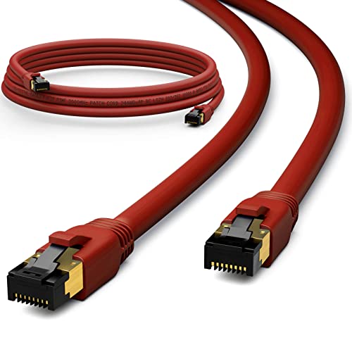 HB-Digital 10m CAT 8.1 Netzwerkkabel F/FTP LSZH Rot 40 Gbits | LAN Patchkabel Gigabit RJ45 Stecker Ethernet Data Cable | 40000 Mbits Übertragungsgeschwindigkeit PIMF 2000 MHz Cat.6 Cat.7 Cat.8 von HB-DIGITAL