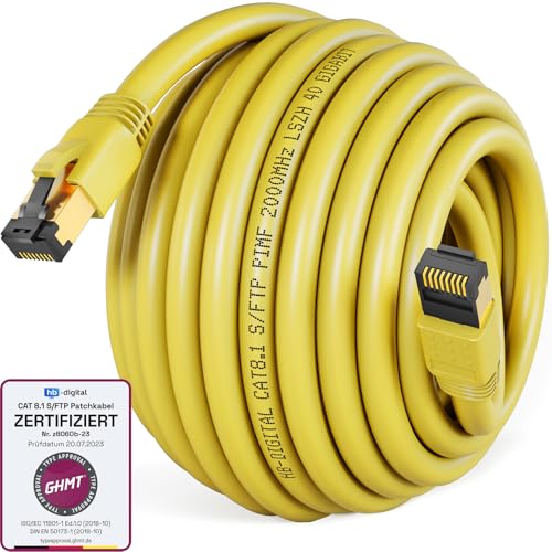 HB-DIGITAL 10m CAT 8 LAN Kabel Netzwerkkabel Patchkabel AWG 24 S/FTP LSZH 40Gbps 2000MHz - GHMT Zertifiziert - reines Kupfer mit vergoldete RJ45 Stecker für Switch, Router, Modem, PC - Gelb HB-DIGITAL 10m CAT 8 LAN Kabel Netzwerkkabel Patchkabel AWG 24 S/FTP LSZH 40Gbps 2000MHz - GHMT Zertifiziert - reines Kupfer mit vergoldete RJ45 Stecker für Switch, Router, Modem, PC - Gelb von HB-DIGITAL