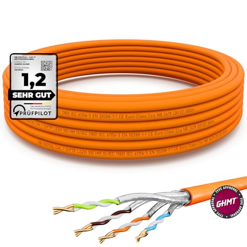 HB-DIGITAL 10m CAT.7 Netzwerkkabel LAN Kabel Verlegekabel AWG 23 Reines Kupfer S/FTP PiMF LSZH Halogenfrei RoHS-Compliant Ethernet Installationskabel Datenkabel PoE 10Gbit/s GHMT Zertifiziert Orange von HB-DIGITAL