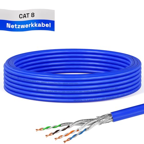 HB-DIGITAL 10m CAT 8 Netzwerkkabel LAN Kabel Verlegekabel Ethernet Installationskabel 40 Gbit/s AWG 22/1 reines Kupfer S/FTP LSZH BauPVO Klasse B2ca Datenkabel Simplex - Blau von HB-DIGITAL